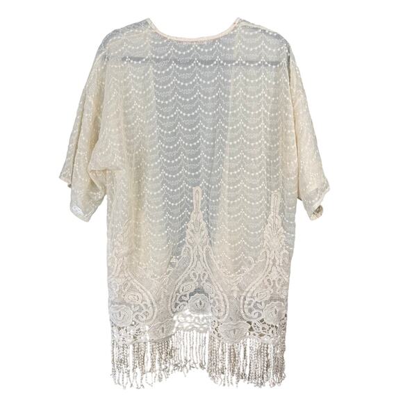 Boho Vintage Inspired XS/S Lace Fringe Kimono Whimsical Romantic Feminine Gypsy - Picture 2 of 9